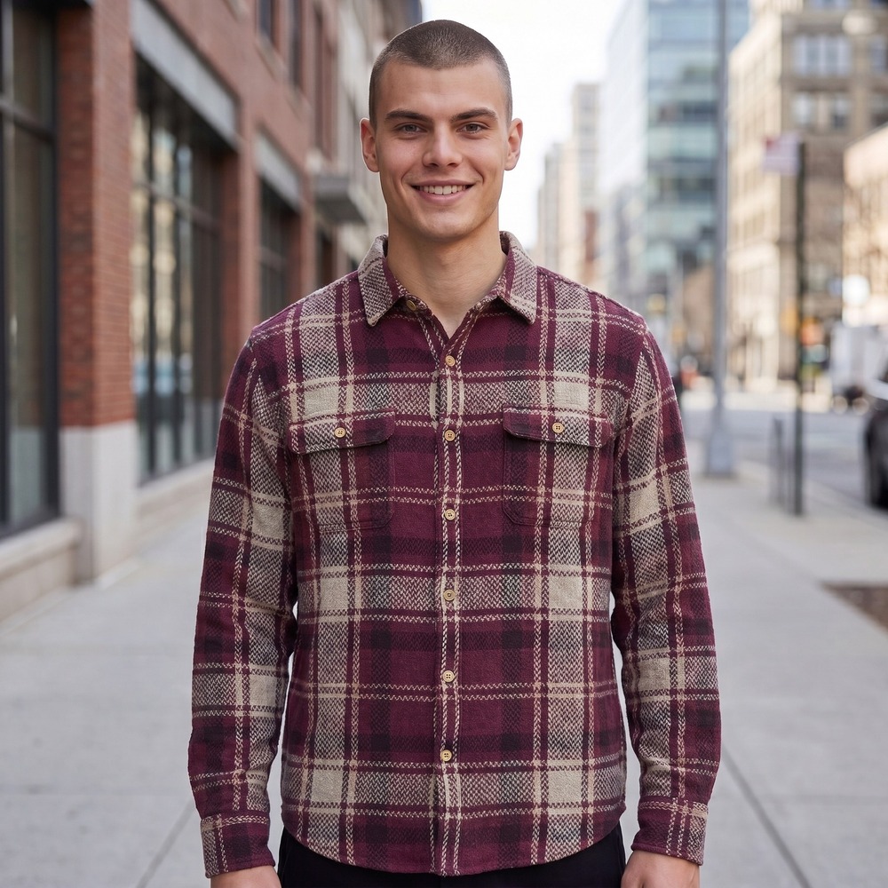 NEW Lucky Brand Men XXL Burgundy Plaid Flannel Textured Button Shirt Long Sleeve